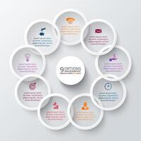 rings for infographic. Template for cycle diagram, graph, presentation and round chart. Business concept with 9 options, parts, steps or processes. Abstract background. vector