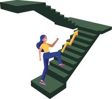 A woman is climbing up stairs with an arrow pointing to the next step vector