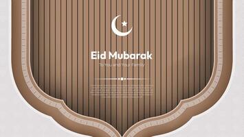 eid mubarak islamic arch background with arabic pattern and brown color composition vector