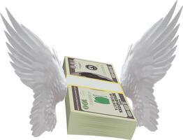 A stack of money with wings and a white background vector