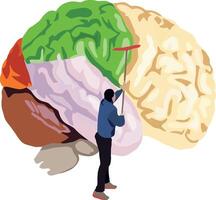 A man is holding a brush and painting a brain vector