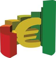 An illustration of a euro symbol and a bar graph vector