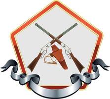 Two guns and a ribbon on a shield vector