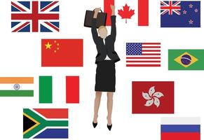 A woman in business attire is surrounded by flags vector
