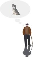 An old man with a dog and thought bubble vector