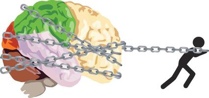 A person is pulling a chain around the brain vector