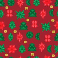 Seamless pattern with Christmas tinsel elements on red background vector