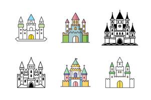 Medieval Castle Illustration Ancient Fortress with Towers, Battlements, Moat, and Enchanted Fantasy Architecture vector