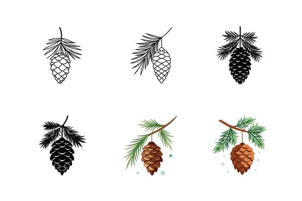 Fir Branch and Cone Silhouette Set - Evergreen Pine Illustration for Seasonal and Decorative Designs