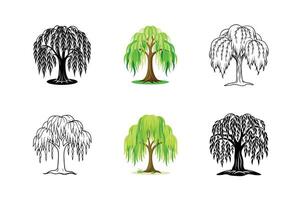 Weeping Willow Tree Set - Elegant Botanical Illustration for Tranquil Nature Designs vector