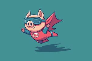 Superhero Pig Illustration - Playful Flying Cartoon Design for Fun and Whimsical Art vector