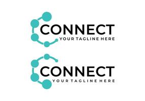 Letter C with Connected Circle Points as Network Logo icon illustration vector