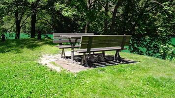 Picnic table in front of a lake video