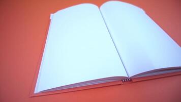 aberto livro com esvaziar Páginas em laranja fundo video