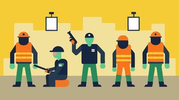 These descriptions depict various aspects of a prison riot control scenario while emphasizing the roles of correctional officers and SWAT teams in maintaining order and safety.. vector