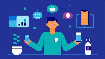Smart Home Assistants A scene where a spet demonstrates voiceactivated home assistants that can control home functions play music and answer questions.. vector
