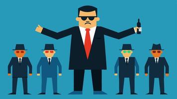 These descriptions can serve as a guide for visualizing and creating the illustrations of a crime boss directing associates in various scenarios related to organized crime.. vector