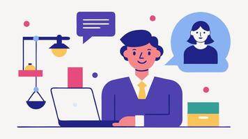 These descriptions can inspire simple effective illustrations that capture the essence of online legal consultations.. vector