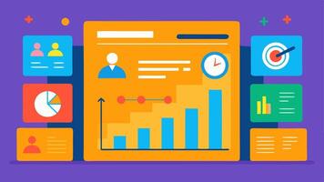 Success Metrics Dashboard A vibrant dashboard on a wall displaying hiring success metrics like timetohire and candidate fit enhanced by AI insights.. vector
