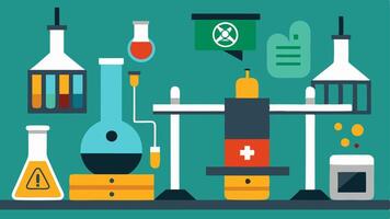 These descriptions can help visualize and create illustrations for a fictional illegal drug manufacturing lab setting.. vector