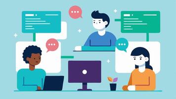Virtual Collaboration Developers on a call sharing screens to collaboratively work on an NLP project with charts and codes visible in the shared screen.. vector