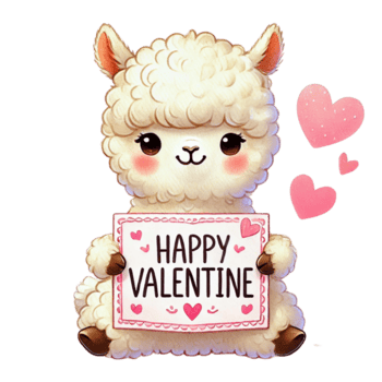 söt tecknad serie lama innehav en valentine tecken med hjärtan, perfekt för kärlekstema mönster. Lycklig hjärtans dag. png