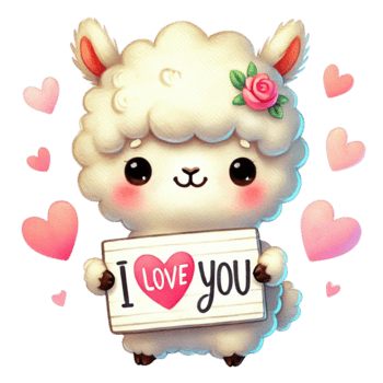 förtjusande lama karaktär innehav en hjärta tecken med en söt uttryck och blommor. Lycklig hjärtans dag. png