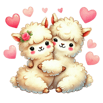 söt tecknad serie lamadjur med hjärtan, perfekt för förmedla kärlek och vänskap. Lycklig hjärtans dag. png