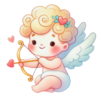 Charming cupid character with heart symbols and a bow. Valentine's cartoon character. png
