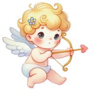 Cute baby angel character with bow and arrow in a playful pose. Valentine's cartoon character. png