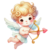 Cute angel holding a bow and arrow with a playful expression. Valentine's cartoon character. png
