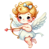 Cute angel with a bow and arrow, symbolizing love and affection. Valentine's cartoon character. png
