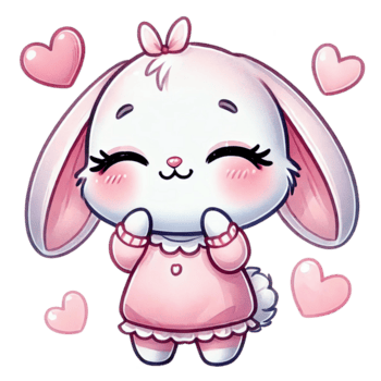 söt tecknad serie kanin karaktär omgiven förbi hjärtan och glädje. hjärtans tecknad serie karaktär. png