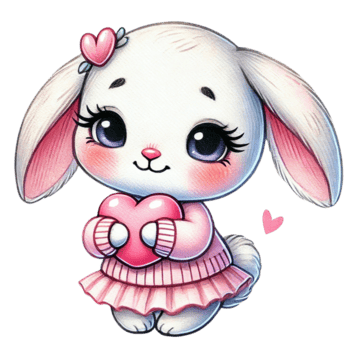 en söt, tecknad serie kanin innehav en hjärta, uttrycker kärlek och glädje. hjärtans tecknad serie karaktär. png