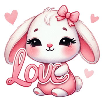 söt tecknad serie kanin innehav en kärlek tecken omgiven förbi hjärtan. hjärtans tecknad serie karaktär. png