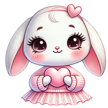 söt kanin karaktär innehav en hjärta, symboliserar kärlek och glädje. hjärtans tecknad serie karaktär. png