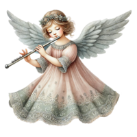 A graceful angel playing a flute, embodying peace and harmony. White Christmas concept png