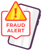 Mobile phone with a fraud alert warning sign, representing online security and the importance of vigilance in digital transactions png