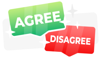 Two overlapping speech bubbles, one green with AGREE and one red with DISAGREE, representing different opinions or survey options png