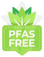 Eco-friendly green badge with PFAS Free text and leaf design, ideal for product labels, packaging, and advertising materials emphasizing health and safety png