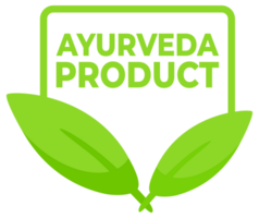 Set of labels featuring the text Ayurveda Product with a herbal leaf symbol, ideal for wellness and holistic health products. png