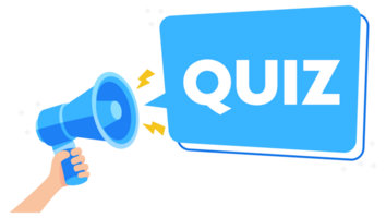 Hand holding a megaphone projecting the word QUIZ in a speech bubble against a white background, symbolizing online engagement and learning png