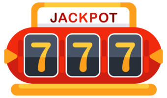 Set of different slot machines with spinning and gambling symbols showing the winning number seven combination png