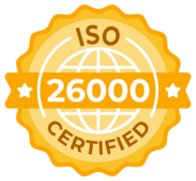 ISO 26000 Certified Badge Design - A graphic seal showcasing the standards for social responsibility and ethical business practices png