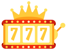 Set of different slot machines with spinning and gambling symbols showing the winning number seven combination png