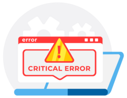 illustration of a computer error message, depicting a critical alert with warning sign on a browser window, symbolizing system failure png