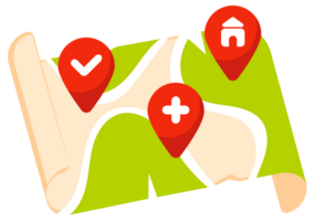 Set of location icons showing different map styles on smartphone and paper for navigation png
