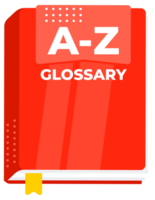 Red a z glossary book with a bookmark ribbon for downloading and learning new words png