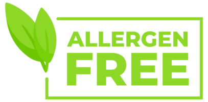 Green labels with Allergen Free and a leaf icon, ensuring the safety of products for consumers with allergies. png