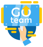 Hands holding a sign with the phrase Go team and an upward arrow, symbolizing team support and motivation png